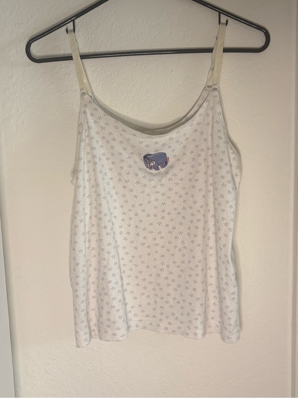 Women’s Cream Floral-Cami Tank Top with embroidered Eeyore